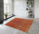 handmade Geometric Balouchi Orange Green Hand Knotted RECTANGLE 100% WOOL area rug 5' x 6'