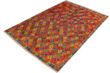 handmade Geometric Balouchi Orange Green Hand Knotted RECTANGLE 100% WOOL area rug 5' x 6'