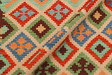 Flat Weave Kilim, Antique, Navaho, Vintage, Handmade, Modern Kilim Beige Green Hand-Woven Rectangle 100% Wool Area Rug 4 x 6