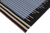 Flat Weave Kilim, Antique, Navaho, Vintage, Handmade, Modern Kilim Blue Black Hand-Woven Rectangle 100% Wool Area Rug 7 x 10