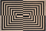 Flat Weave Kilim, Antique, Navaho, Vintage, Handmade, Modern Kilim Beige Black Hand-Woven Rectangle 100% Wool Area Rug 8 x 10