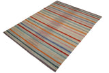 Flat Weave Kilim, Antique, Navaho, Vintage, Handmade, Modern Kilim Blue Rust Hand-Woven Rectangle 100% Wool Area Rug 9 x 12