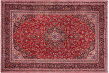 Vintage Antique Kashan Burns Red Blue Hand Knotted Wool Rug- 8'0'' x 11'11''