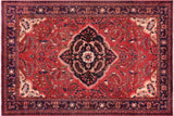 Vintage Antique Tabriz West Red Blue Hand Knotted Wool Rug- 7'5'' x 10'3''