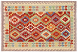 Southwestern Turkish Kilim Diamond Hand-Woven Wool Rug - 4'3'' x 6'0''