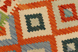 Flat Weave Kilim, Antique, Navaho, Vintage, Handmade, Geometric Kilim Orange Blue Hand-Woven Runner 100% Wool Area Rug 3 x 10