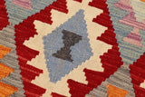 Flat Weave Kilim, Antique, Navaho, Vintage, Handmade, Geometric Kilim Red Blue Hand-Woven Runner 100% Wool Area Rug 3 x 6