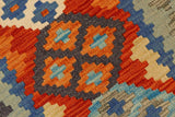 Flat Weave Kilim, Antique, Navaho, Vintage, Handmade, Geometric Kilim Rust Blue Hand-Woven Runner 100% Wool Area Rug 3 x 7