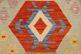 Flat Weave Kilim, Antique, Navaho, Vintage, Handmade, Modern Kilim Blue Rust Hand-Woven Rectangle 100% Wool Area Rug 3 x 4