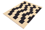 Flat Weave Kilim, Antique, Navaho, Vintage, Handmade, Modern Kilim Beige Black Hand-Woven Rectangle 100% Wool Area Rug 5 x 8