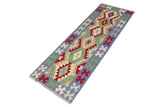 Flat Weave Kilim, Antique, Navaho, Vintage, Handmade, Geometric Kilim Blue Red Hand-Woven Runner 100% Wool Area Rug 3 x 6