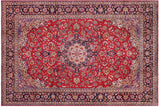 Vintage Antique Kashan Brenda Red Blue Hand Knotted Wool Rug- 9'9'' x 12'8''