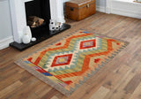 Flat Weave Kilim, Antique, Navaho, Vintage, Handmade, Geometric Kilim Gray Rust Hand-Woven Rectangle 100% Wool Area Rug 2 x 3