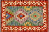 Tribal Turkish Kilim Soren Hand-Woven Wool Rug - 1'10'' x 2'10''