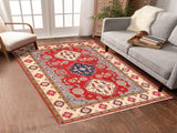 handmade Geometric Kazak Red Ivory Hand Knotted RECTANGLE 100% WOOL area rug 5x7