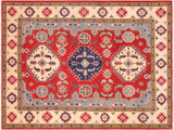 handmade Geometric Kazak Red Ivory Hand Knotted RECTANGLE 100% WOOL area rug 5x7