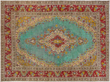 Distressed Soliz Blue/Red Wool Rug - 8'0'' x 11'10''