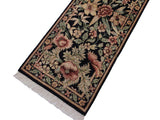 handmade Traditional Nawazish Black Pink Hand Knotted RUNNER 100% WOOL area rug 3x12