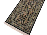 handmade Traditional Tabriz Black Green Hand Knotted RUNNER 100% WOOL area rug 3x8