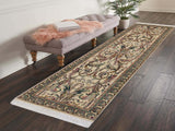 handmade Traditional Bhati Ivory Green Hand Knotted RUNNER 100% WOOL area rug 3x10