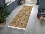 handmade Traditional Farhad Beige Gold Hand Knotted RUNNER 100% WOOL area rug 3x10