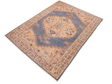 handmade Geometric Antique Blue Tan Hand Knotted RECTANGLE 100% WOOL area rug 6x9