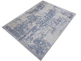 handmade Transitional Distressed Gray Blue Machine Made RECTANGLE POLYESTER area rug 9x12