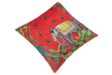 handmade Turkish Throw Pillow Red Green  SQUARE SILK area rug