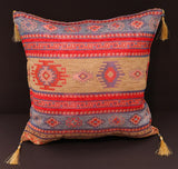 handmade Geometric Pillow Tan Blue Handmade RECTANGLE throw pillow 2 x 2