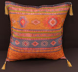 handmade Geometric Pillow Orange Blue Handmade RECTANGLE throw pillow 2 x 2